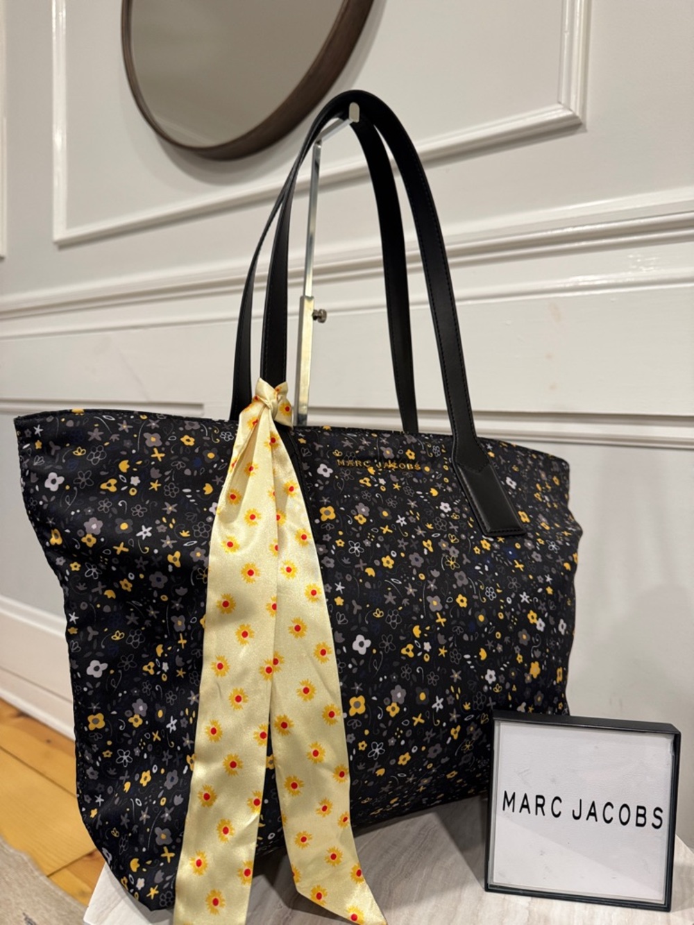 Marc Jacobs Wingman Black Yellow Floral Nylon Tote EUC